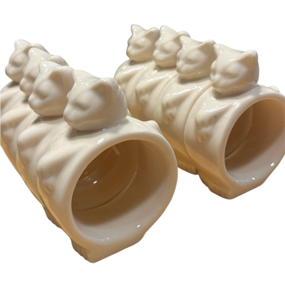 8 Cat Porcelain Napkin Rings – Cream Glazed Kitty Table Decor - Picture 5 of 6